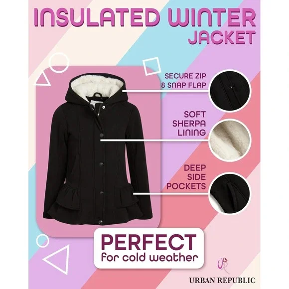 URBAN REPUBLIC Girls Insulated Sherpa Lined Jacket Coat Hooded Full Zip Sz M - Picture 15 of 16